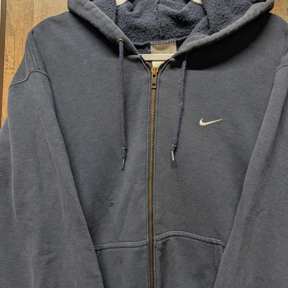 Y2K Nike Navy Blue Full Zip Hoodie Sweatshirt - Picture 3 of 5